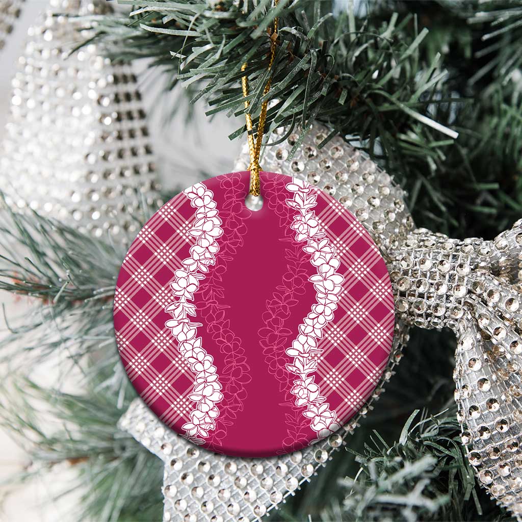 Hawaii Aloha Plumeria Lei Fuschia Palaka Ceramic Ornament LT7 - Polynesian Pride
