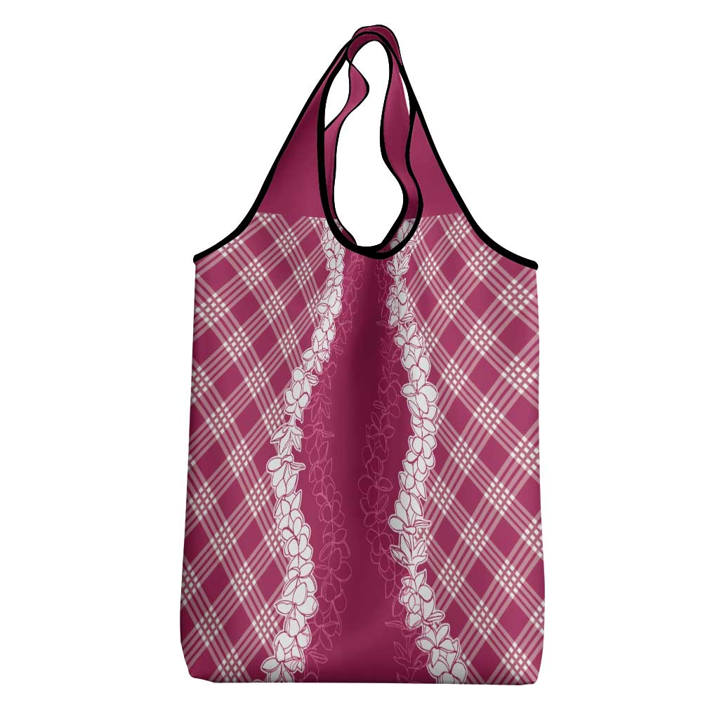 Hawaii Aloha Plumeria Lei Fuschia Palaka Grocery Bag LT7 - Polynesian Pride