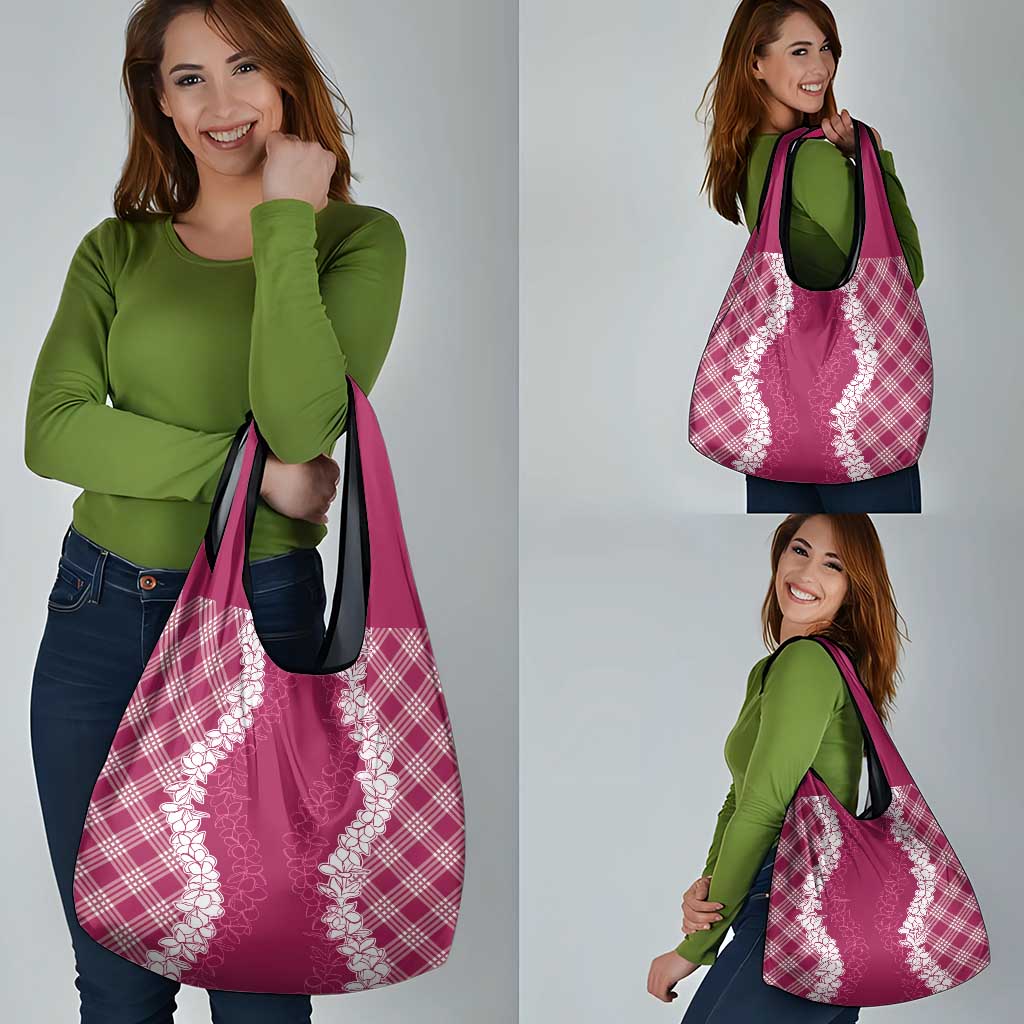 Hawaii Aloha Plumeria Lei Fuschia Palaka Grocery Bag LT7 - Polynesian Pride