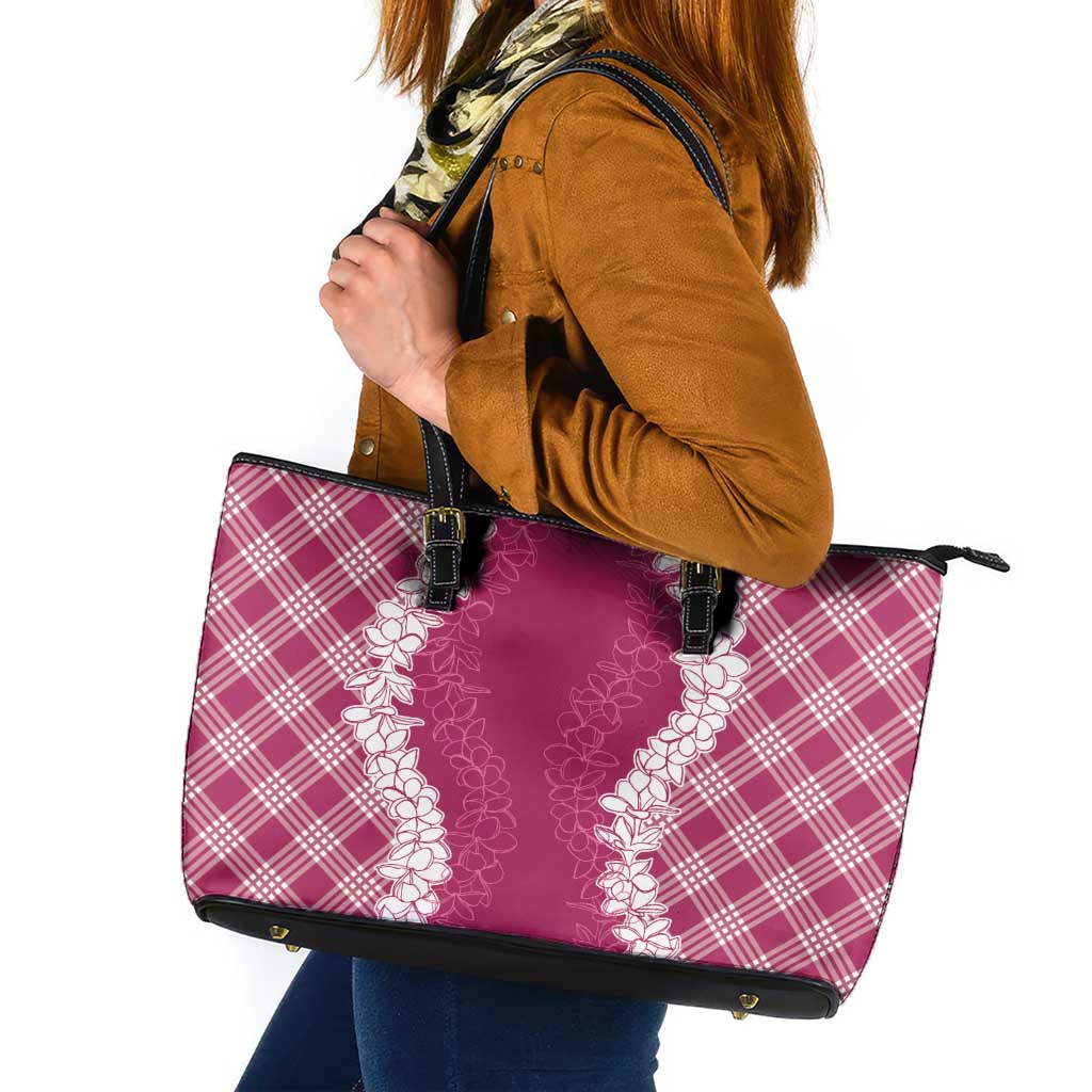 Hawaii Aloha Plumeria Lei Fuschia Palaka Leather Tote Bag LT7 Fuschia - Polynesian Pride