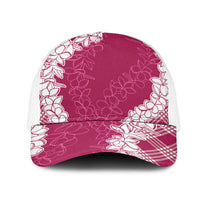 Hawaii Aloha Plumeria Lei Fuschia Palaka Mesh Trucker Cap LT7 One Size White Fuschia - Polynesian Pride