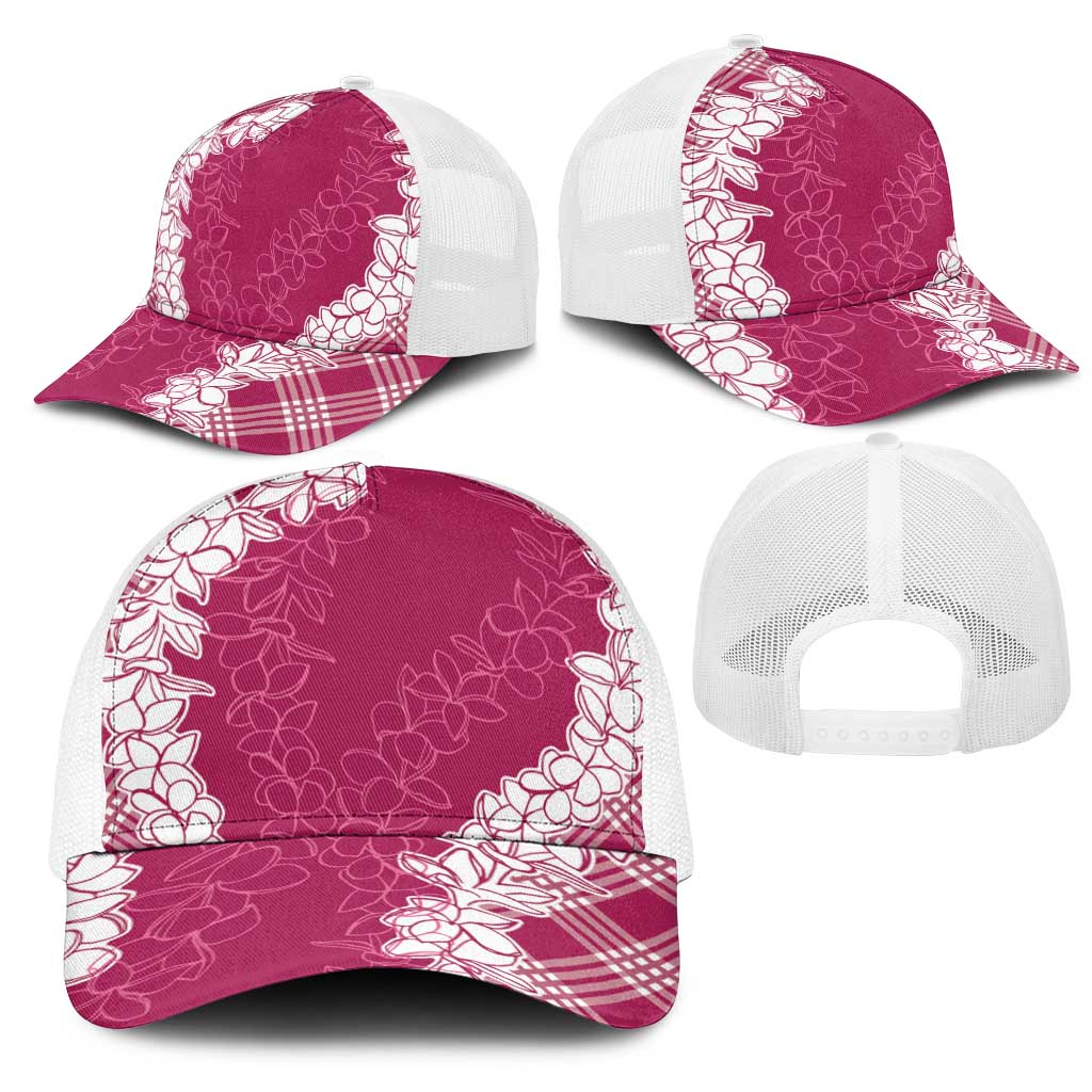 Hawaii Aloha Plumeria Lei Fuschia Palaka Mesh Trucker Cap LT7 - Polynesian Pride
