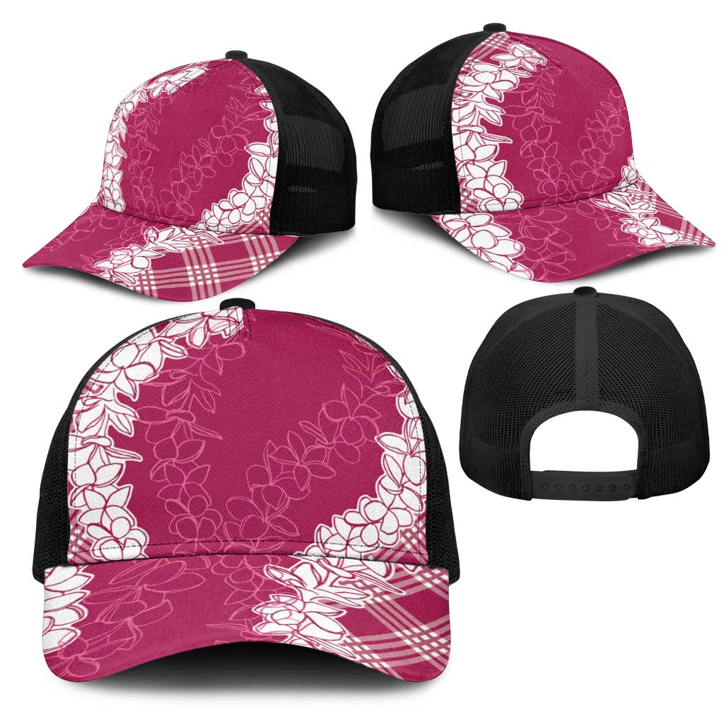 Hawaii Aloha Plumeria Lei Fuschia Palaka Mesh Trucker Cap LT7 - Polynesian Pride