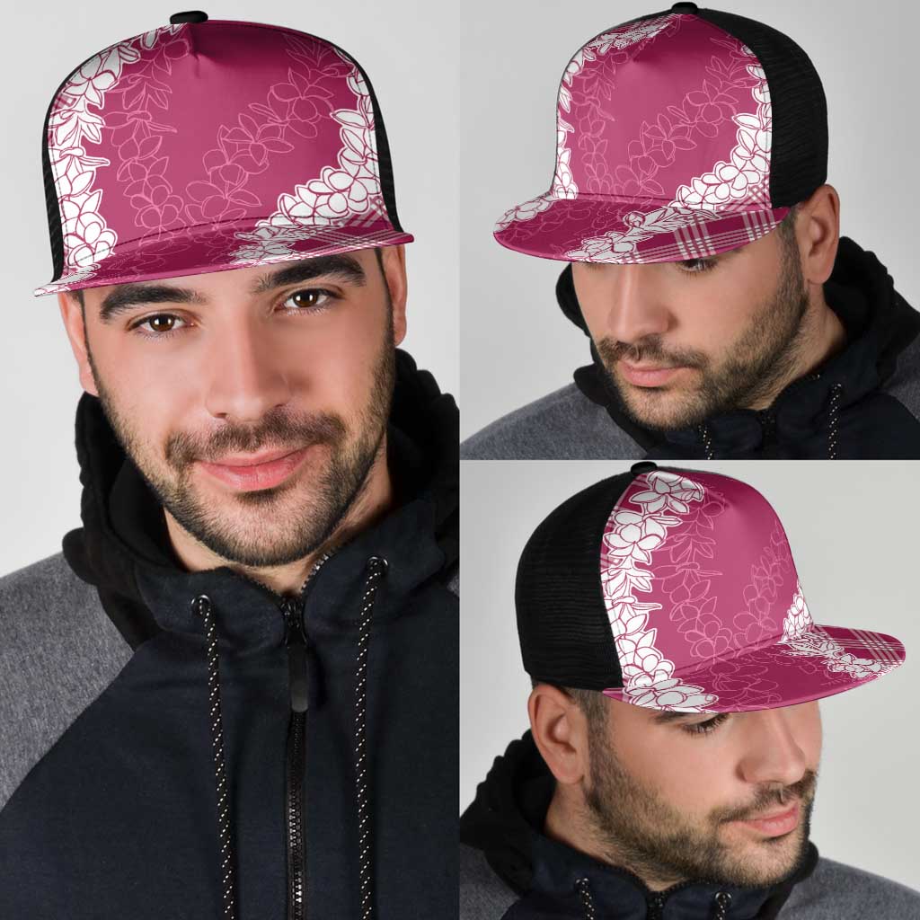 Hawaii Aloha Plumeria Lei Fuschia Palaka Mesh Trucker Cap LT7 - Polynesian Pride