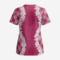 Hawaii Aloha Plumeria Lei Fuschia Palaka Scrub Top LT7 - Polynesian Pride