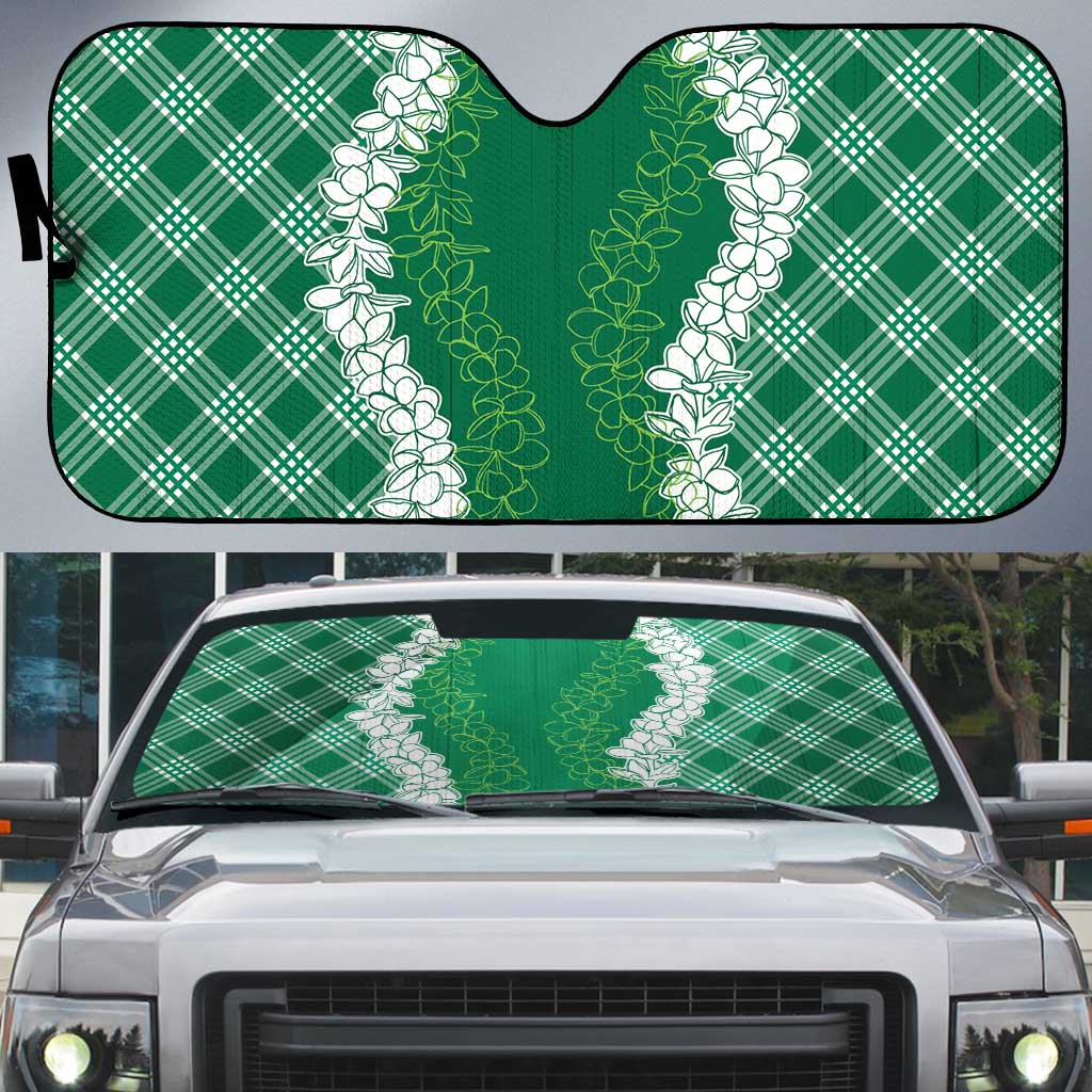 Hawaii Aloha Plumeria Lei Green Palaka Auto Sun Shade LT7 Green - Polynesian Pride