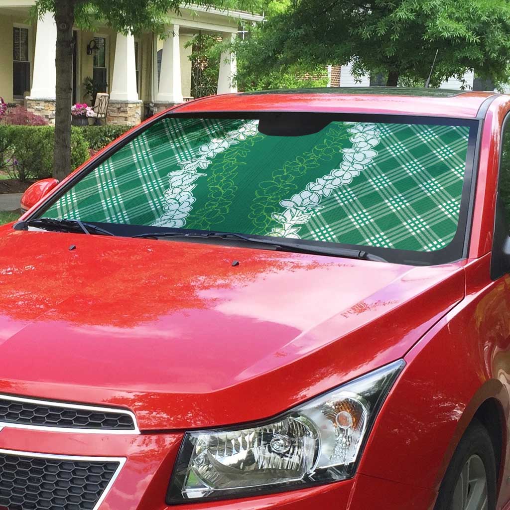 Hawaii Aloha Plumeria Lei Green Palaka Auto Sun Shade LT7 - Polynesian Pride