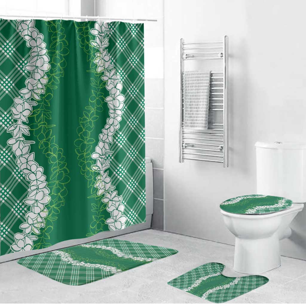 Hawaii Aloha Plumeria Lei Green Palaka Bathroom Set LT7 Bathroom Set (4 pcs) Green - Polynesian Pride
