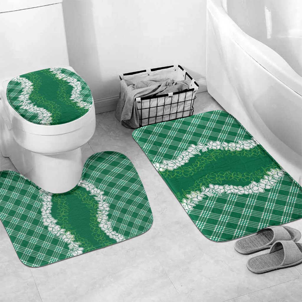Hawaii Aloha Plumeria Lei Green Palaka Bathroom Set LT7 Mat Set Only (3 pcs) One Size Green - Polynesian Pride