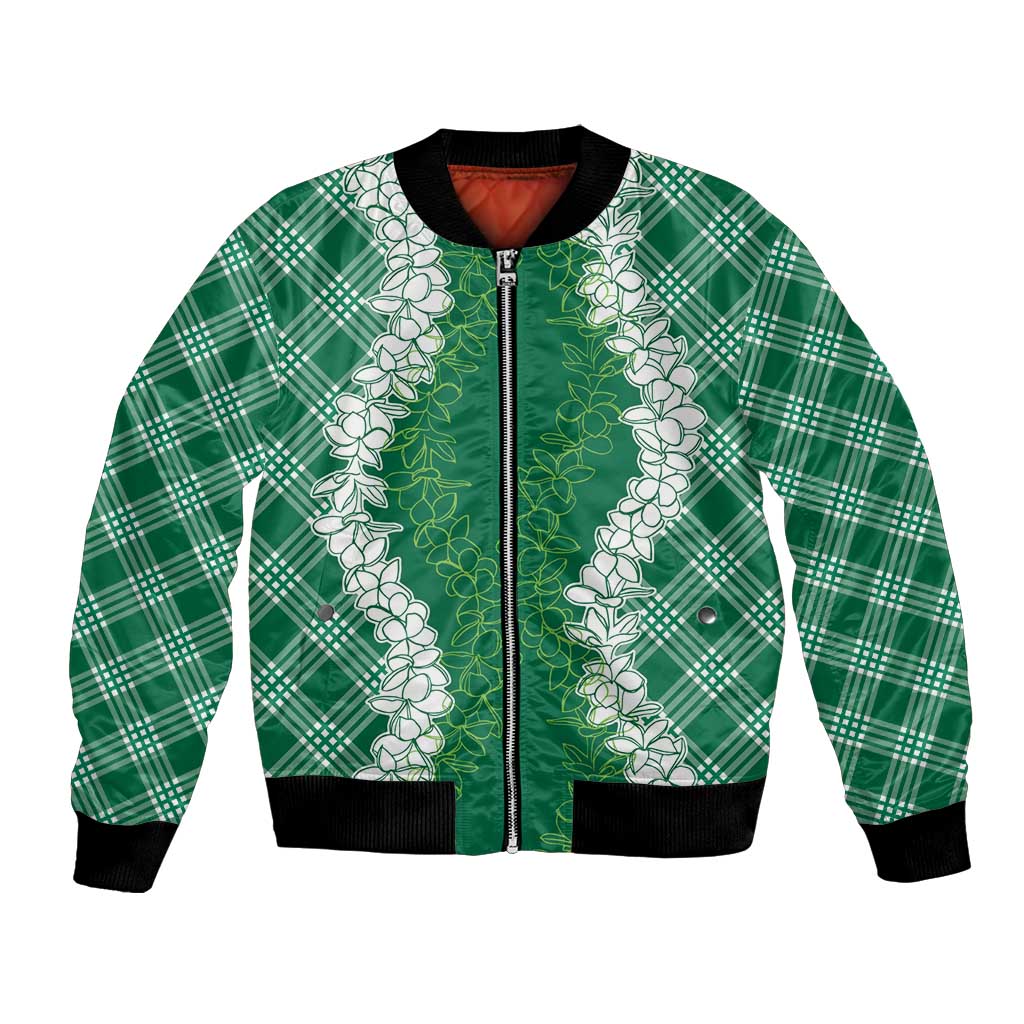 Hawaii Aloha Plumeria Lei Green Palaka Bomber Jacket LT7 Unisex Green - Polynesian Pride