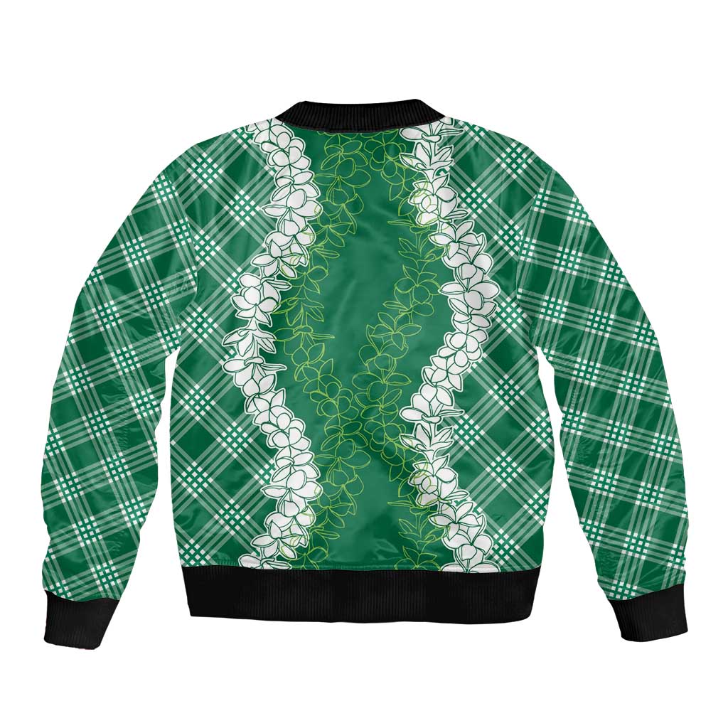 Hawaii Aloha Plumeria Lei Green Palaka Bomber Jacket LT7 - Polynesian Pride