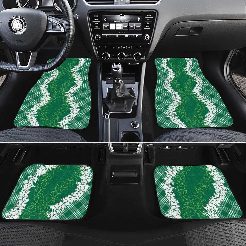 Hawaii Aloha Plumeria Lei Green Palaka Car Mats LT7 Set 4pcs Green - Polynesian Pride
