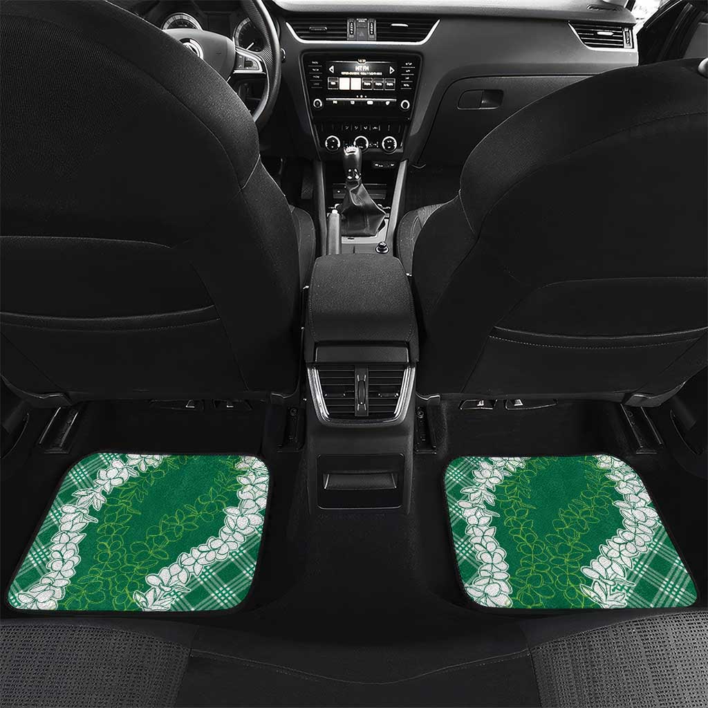Hawaii Aloha Plumeria Lei Green Palaka Car Mats LT7 Set 2pcs - Back Green - Polynesian Pride