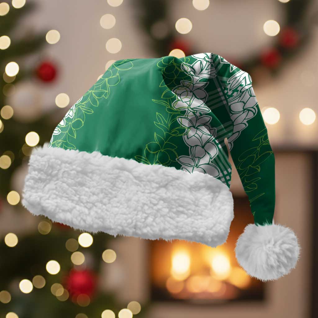 Hawaii Aloha Plumeria Lei Green Palaka Christmas Santa Hat LT7 With Fur Green - Polynesian Pride