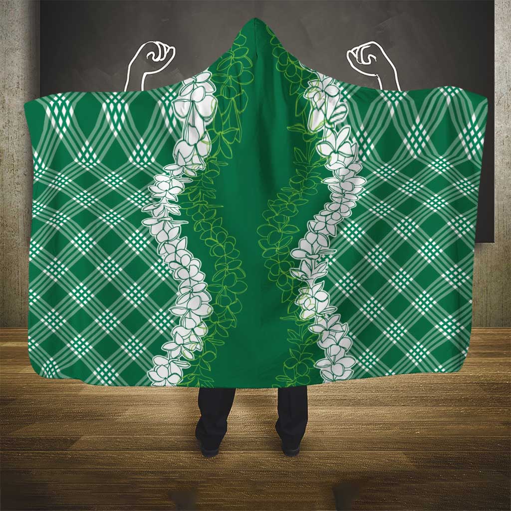 Hawaii Aloha Plumeria Lei Green Palaka Hooded Blanket LT7 - Polynesian Pride