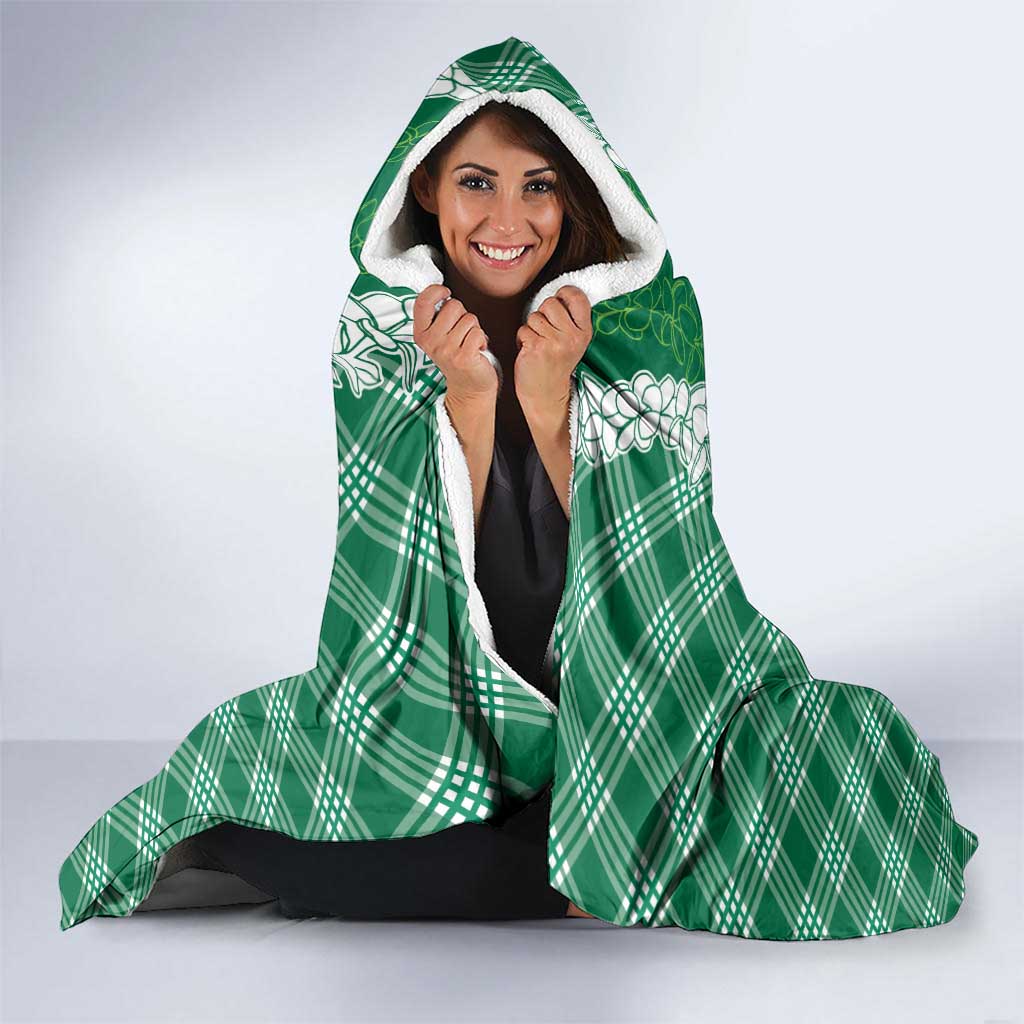 Hawaii Aloha Plumeria Lei Green Palaka Hooded Blanket LT7 - Polynesian Pride