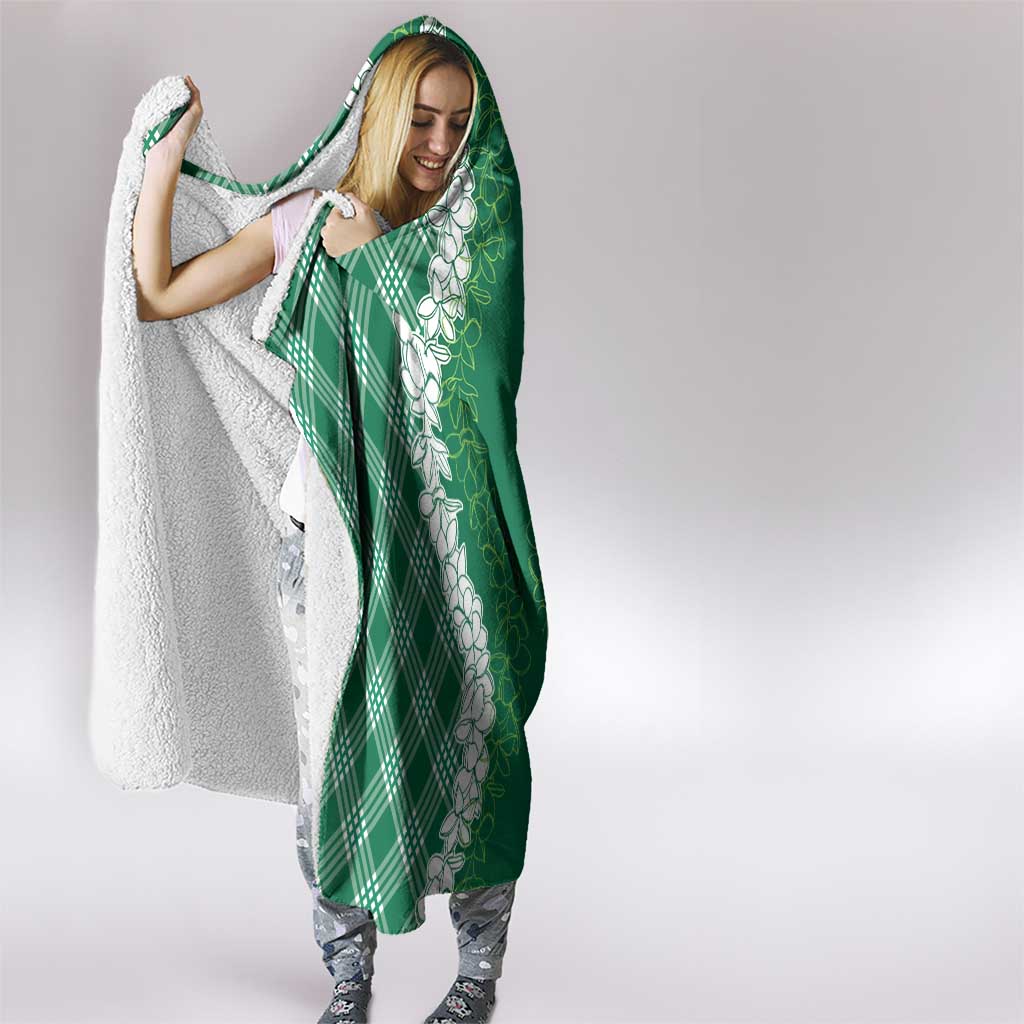 Hawaii Aloha Plumeria Lei Green Palaka Hooded Blanket LT7 - Polynesian Pride