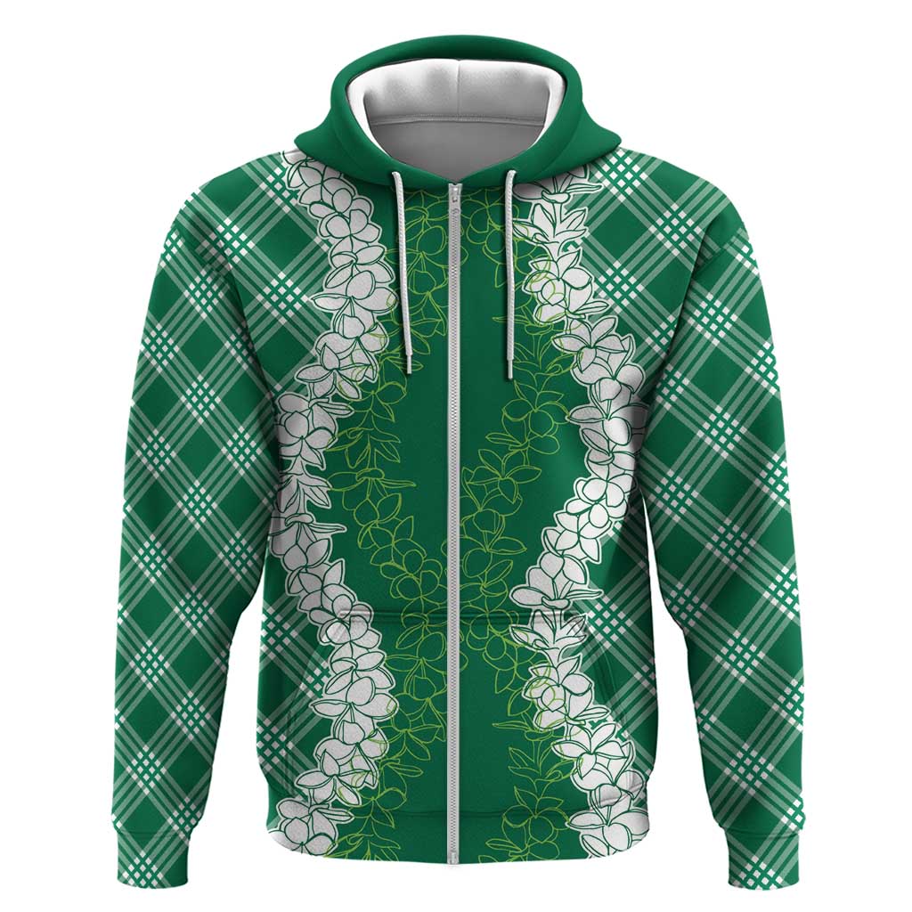 Hawaii Aloha Plumeria Lei Green Palaka Hoodie LT7 Zip Hoodie Green - Polynesian Pride