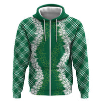 Hawaii Aloha Plumeria Lei Green Palaka Hoodie LT7 Zip Hoodie Green - Polynesian Pride