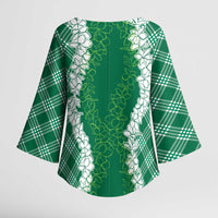 Hawaii Aloha Plumeria Lei Green Palaka Kimono Sleeve Blouse LT7 - Polynesian Pride