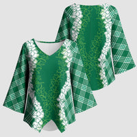 Hawaii Aloha Plumeria Lei Green Palaka Kimono Sleeve Blouse LT7 - Polynesian Pride