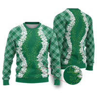 Hawaii Aloha Plumeria Lei Green Palaka Ugly Christmas Sweater LT7 Green - Polynesian Pride