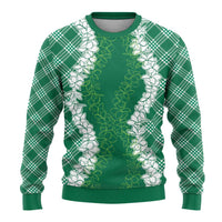 Hawaii Aloha Plumeria Lei Green Palaka Ugly Christmas Sweater LT7 - Polynesian Pride
