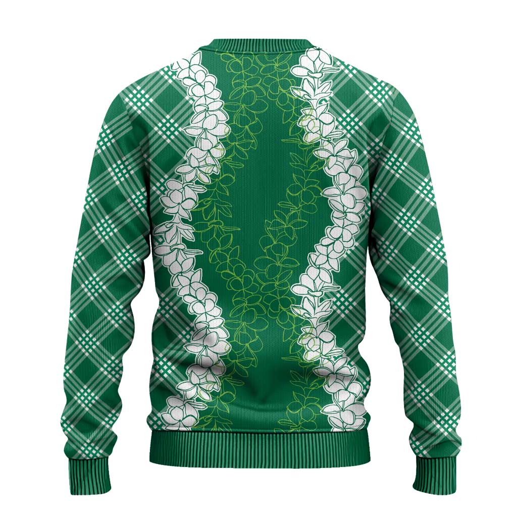 Hawaii Aloha Plumeria Lei Green Palaka Ugly Christmas Sweater LT7 - Polynesian Pride