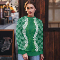 Hawaii Aloha Plumeria Lei Green Palaka Ugly Christmas Sweater LT7 - Polynesian Pride