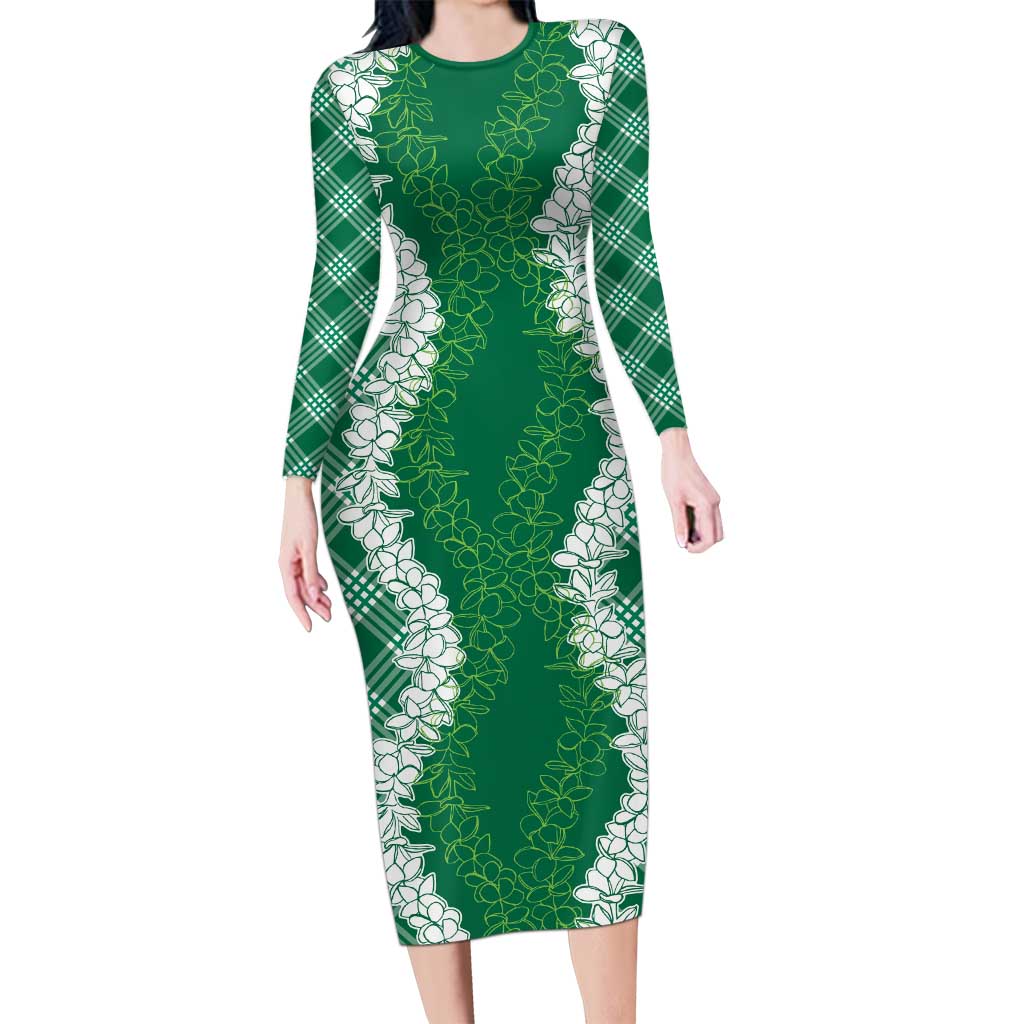 Hawaii Aloha Plumeria Lei Green Palaka Long Sleeve Bodycon Dress LT7 Long Dress Green - Polynesian Pride