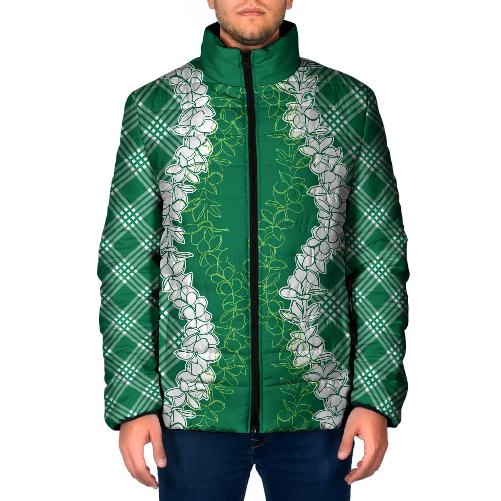 Hawaii Aloha Plumeria Lei Green Palaka Padded Jacket LT7 Men Green - Polynesian Pride