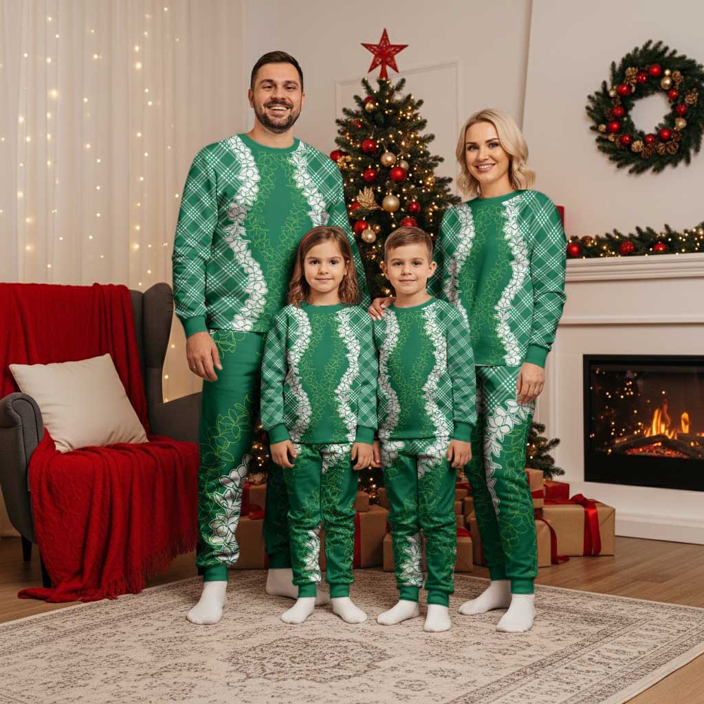 Hawaii Aloha Plumeria Lei Green Palaka Christmas Pajama Set LT7 - Polynesian Pride