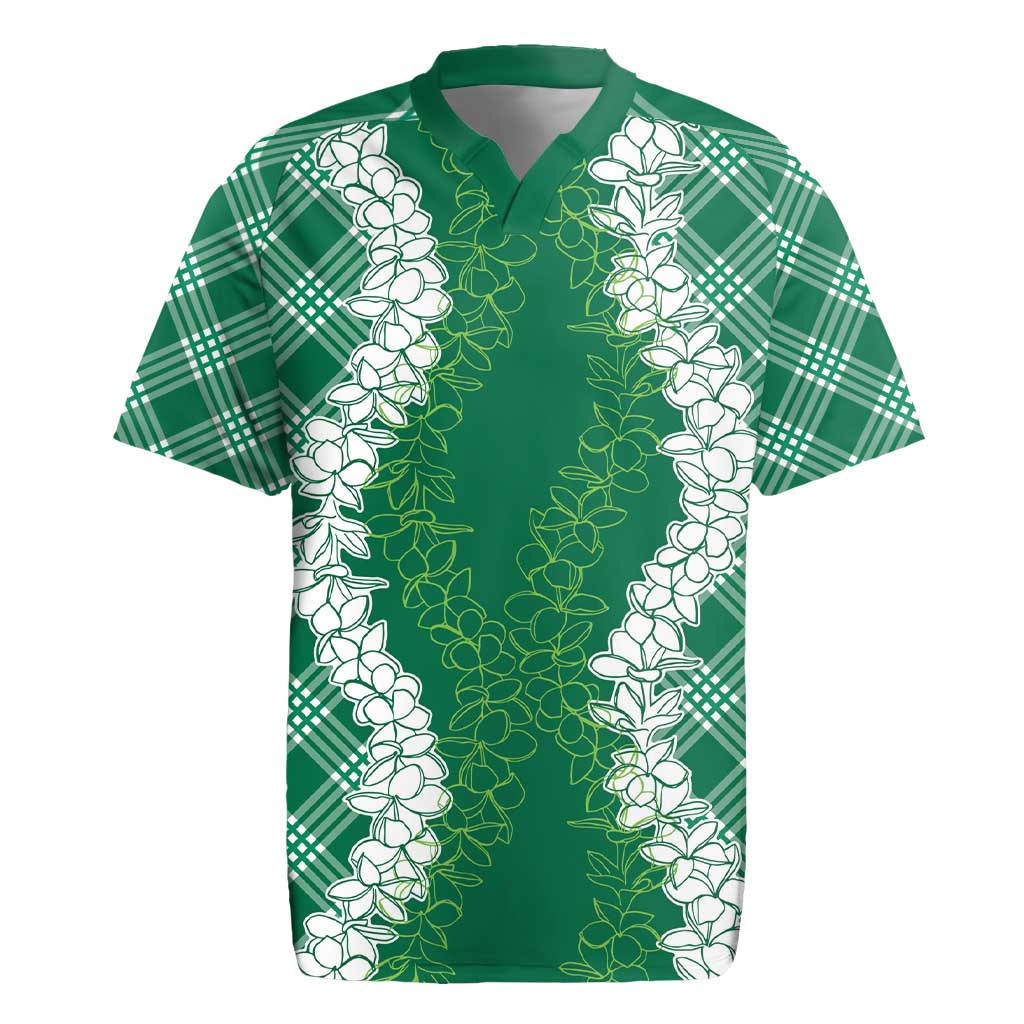 Hawaii Aloha Plumeria Lei Green Palaka Rugby Jersey LT7 Green - Polynesian Pride
