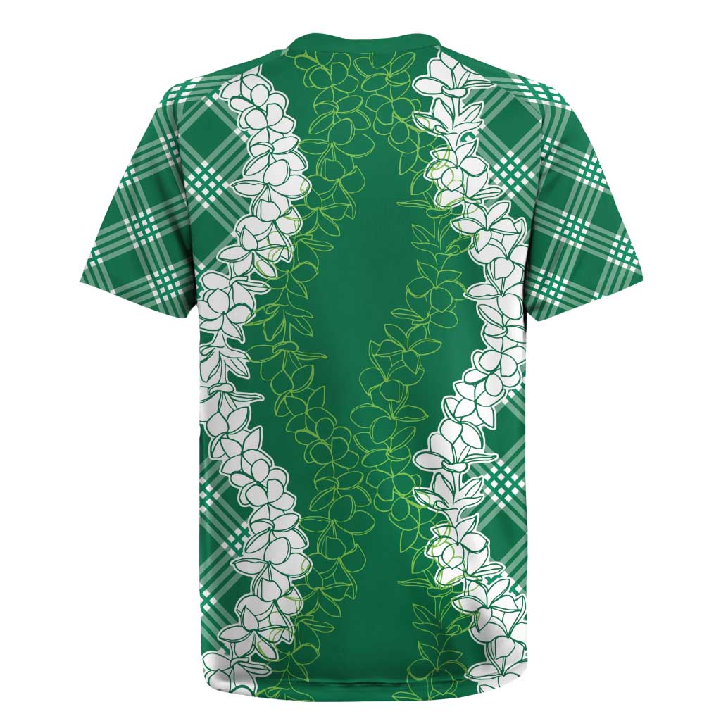 Hawaii Aloha Plumeria Lei Green Palaka Rugby Jersey LT7 - Polynesian Pride