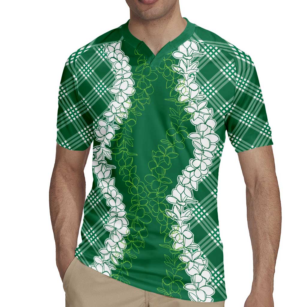 Hawaii Aloha Plumeria Lei Green Palaka Rugby Jersey LT7 - Polynesian Pride