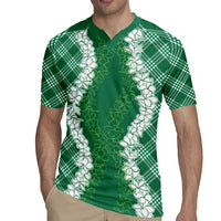 Hawaii Aloha Plumeria Lei Green Palaka Rugby Jersey LT7 - Polynesian Pride