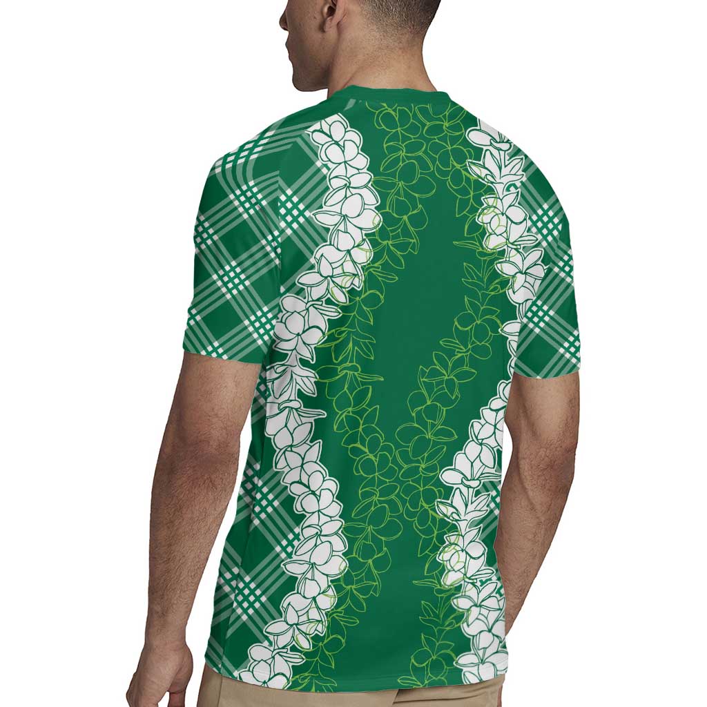 Hawaii Aloha Plumeria Lei Green Palaka Rugby Jersey LT7 - Polynesian Pride