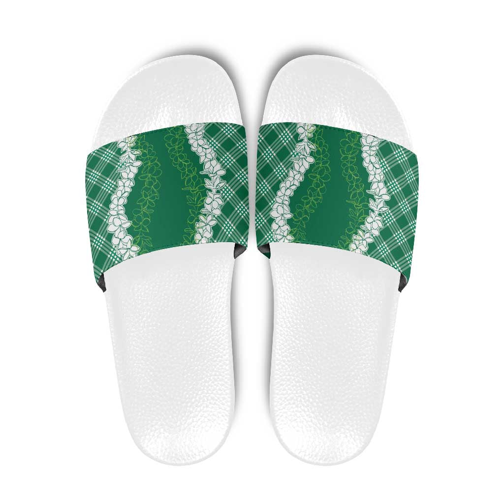 Hawaii Aloha Plumeria Lei Green Palaka Slide Sandals LT7 Green - Polynesian Pride