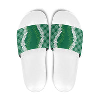 Hawaii Aloha Plumeria Lei Green Palaka Slide Sandals LT7 Green - Polynesian Pride