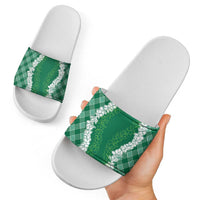Hawaii Aloha Plumeria Lei Green Palaka Slide Sandals LT7 - Polynesian Pride