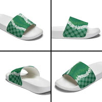 Hawaii Aloha Plumeria Lei Green Palaka Slide Sandals LT7 - Polynesian Pride