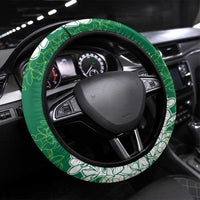 Hawaii Aloha Plumeria Lei Green Palaka Steering Wheel Cover LT7 Universal Fit Green - Polynesian Pride
