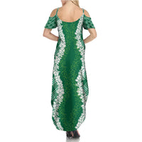 Hawaii Aloha Plumeria Lei Green Palaka Summer Maxi Dress LT7 - Polynesian Pride