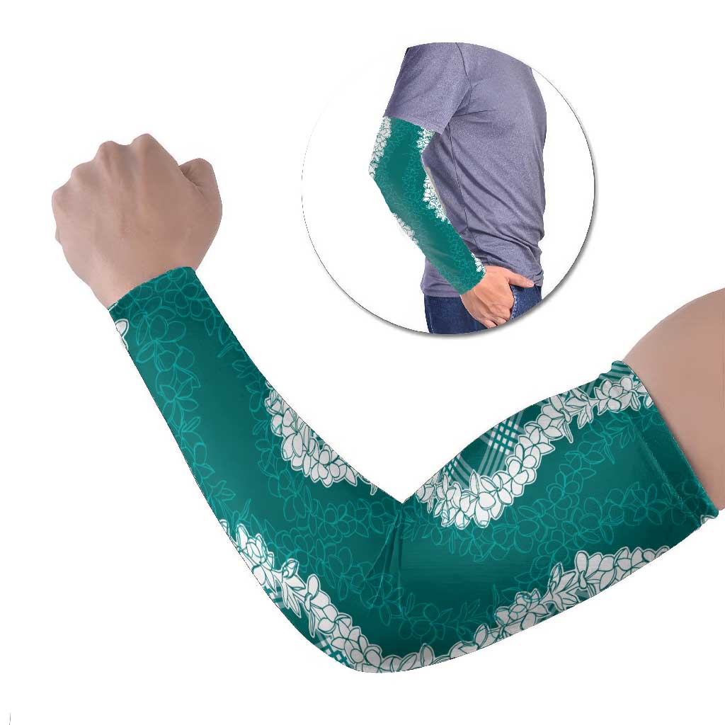 Hawaii Aloha Plumeria Lei Teal Palaka Arm Sleeves LT7 Set of 2 Teal - Polynesian Pride