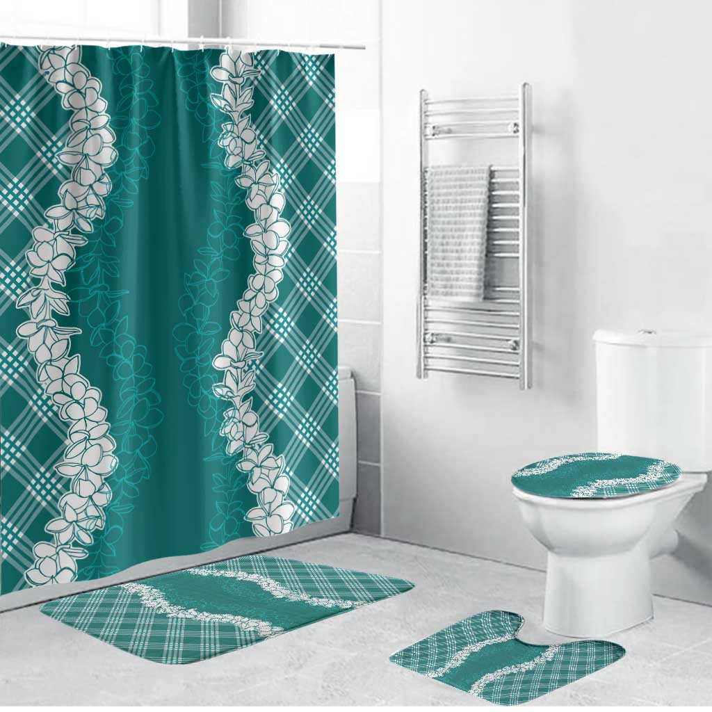 Hawaii Aloha Plumeria Lei Teal Palaka Bathroom Set LT7 Bathroom Set (4 pcs) Teal - Polynesian Pride