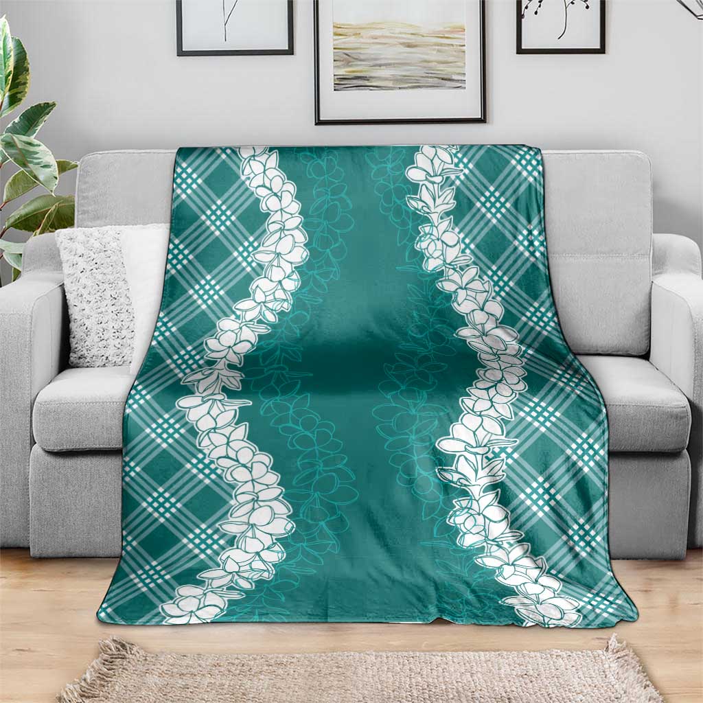 Hawaii Aloha Plumeria Lei Teal Palaka Blanket LT7 - Polynesian Pride