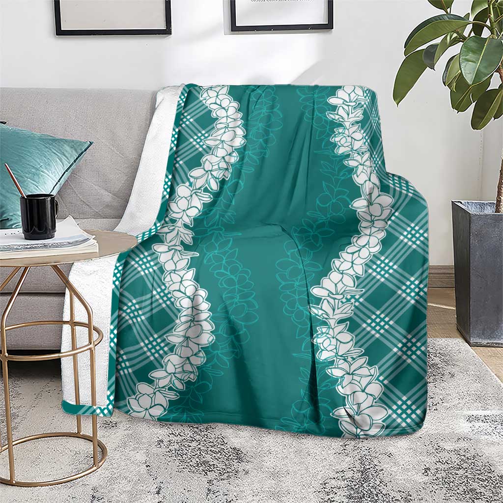 Hawaii Aloha Plumeria Lei Teal Palaka Blanket LT7 - Polynesian Pride