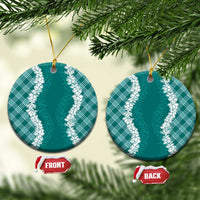 Hawaii Aloha Plumeria Lei Teal Palaka Ceramic Ornament LT7 Circle Teal - Polynesian Pride