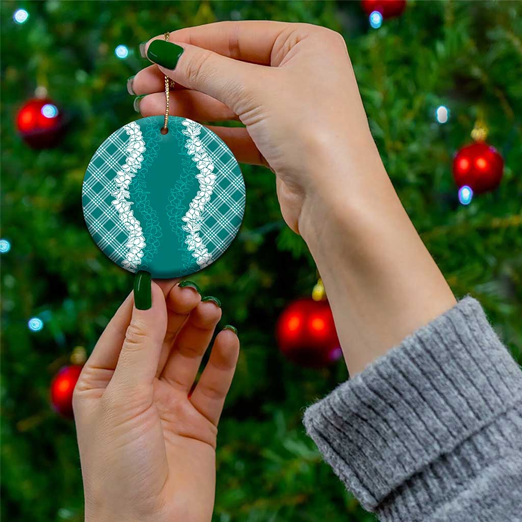 Hawaii Aloha Plumeria Lei Teal Palaka Ceramic Ornament LT7 - Polynesian Pride