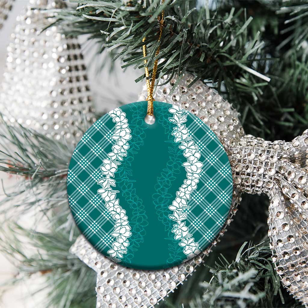 Hawaii Aloha Plumeria Lei Teal Palaka Ceramic Ornament LT7 - Polynesian Pride
